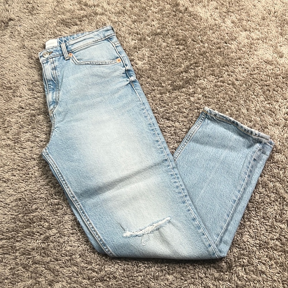Zara Light Blue Distressed High-Rise Jeans